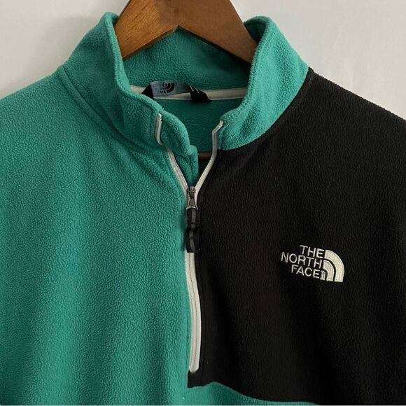 Women's The North Face Turquoise & Black Fleece 1/4 Zip Pullover Jacket - Picture 3 of 8